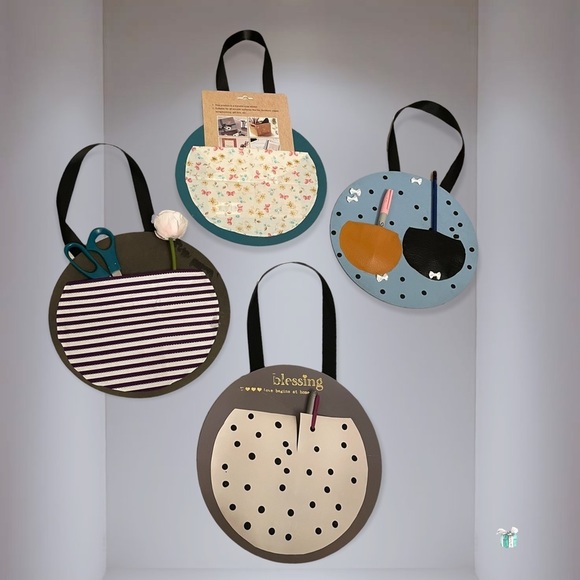 NEW Set of 4 Upcycled Wall Storage Stationary Circles. Unique and useful. Gift - Picture 3 of 8